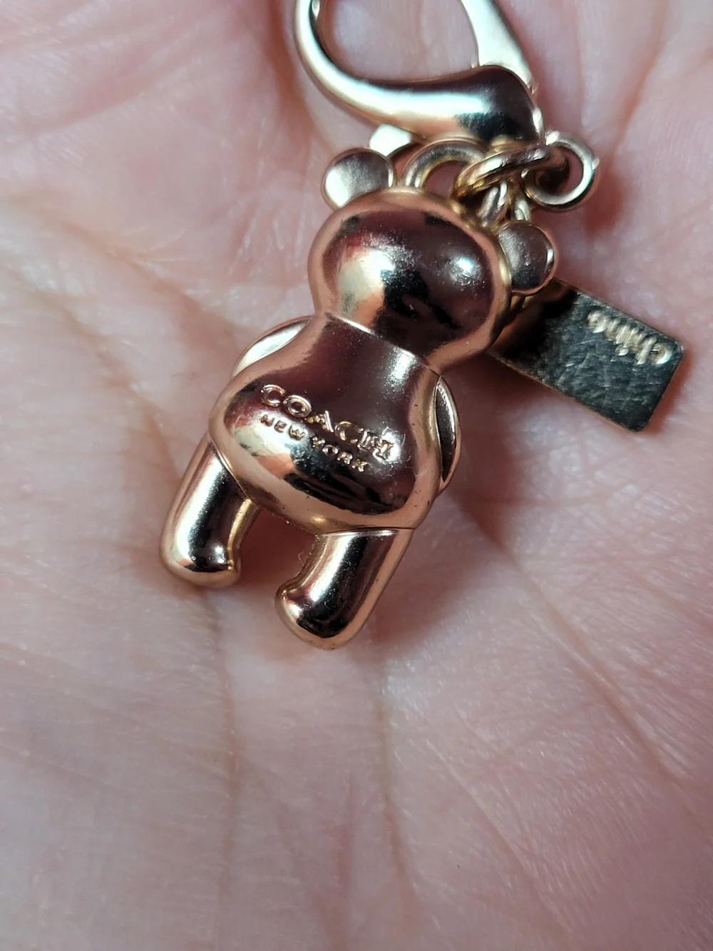 Coach Gold-Tone Bear Charm with Pink Heart Crystal